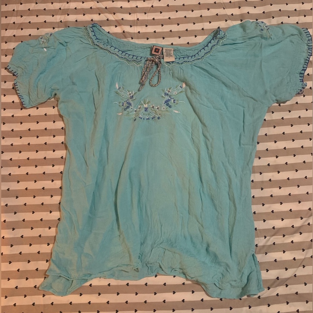 🧜‍♀️ Y2k bohemian ruffled mermaid Forbidden blue embroidered blouse